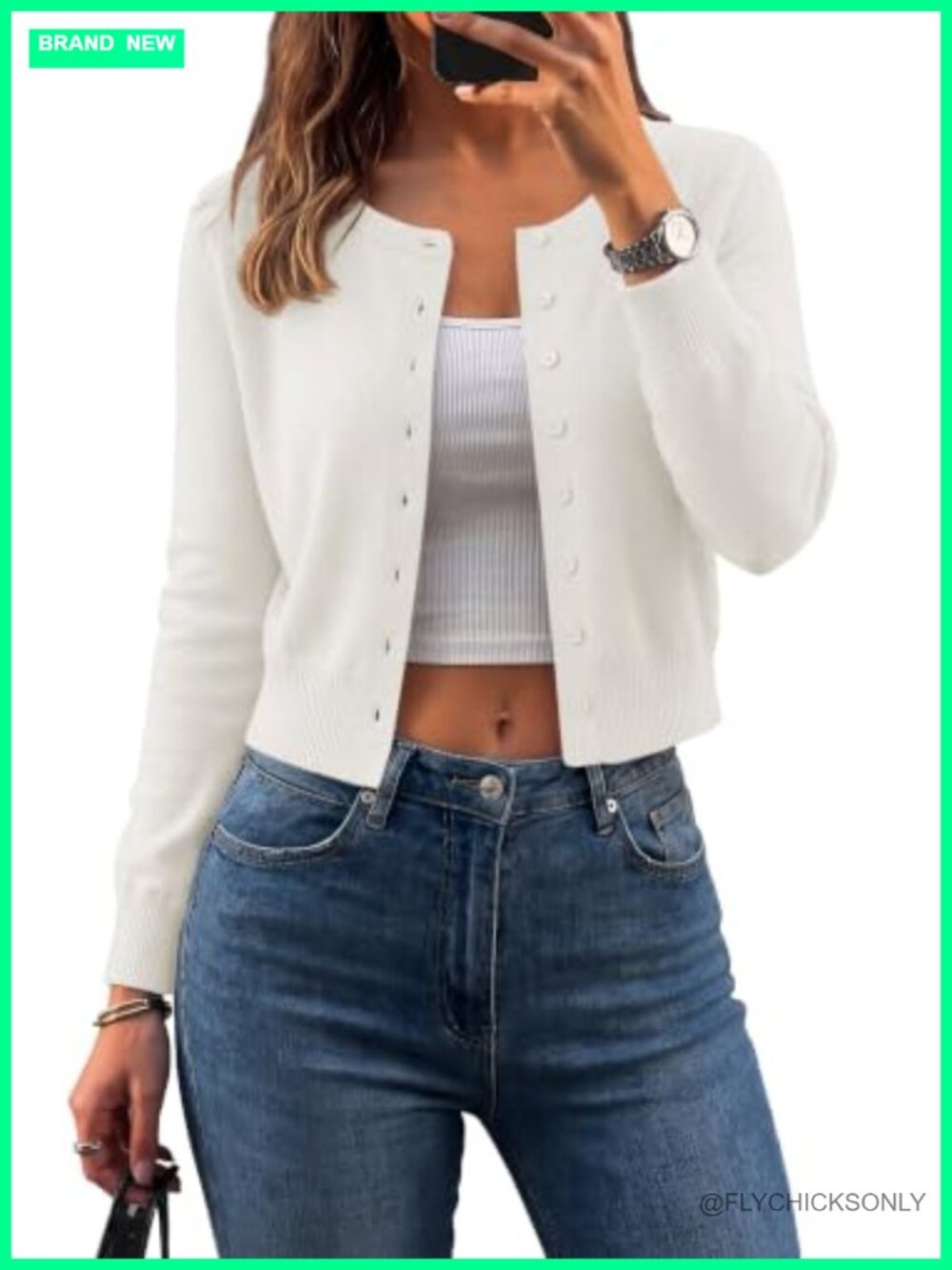 Women's Cropped Cardigan Sweater Lightweight Knit Bolero Shrugs Crew Neck
